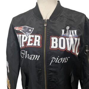 NFL New England Patriots Superbowl Bomber Jacket Black Zip Up Coat Adult small